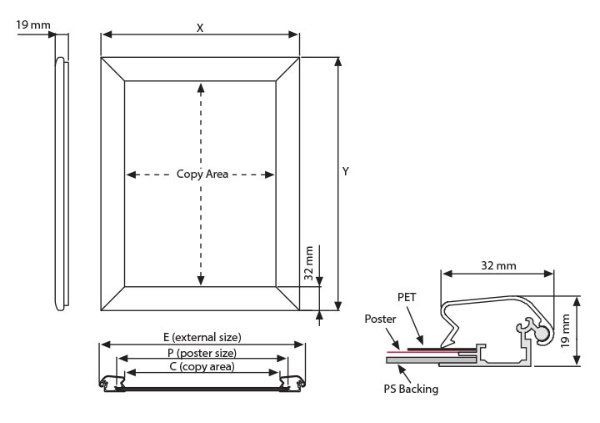 32mm Alüminyum Çerçeve Teknik Grafik