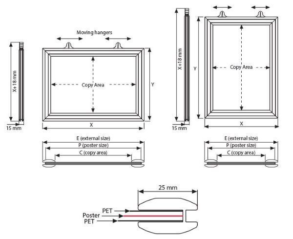 Çift Taraflı Sürgü Çerçeve Teknik Grafik